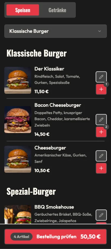 Burger Shack menu example