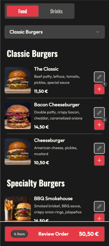 Burger Shack menu example